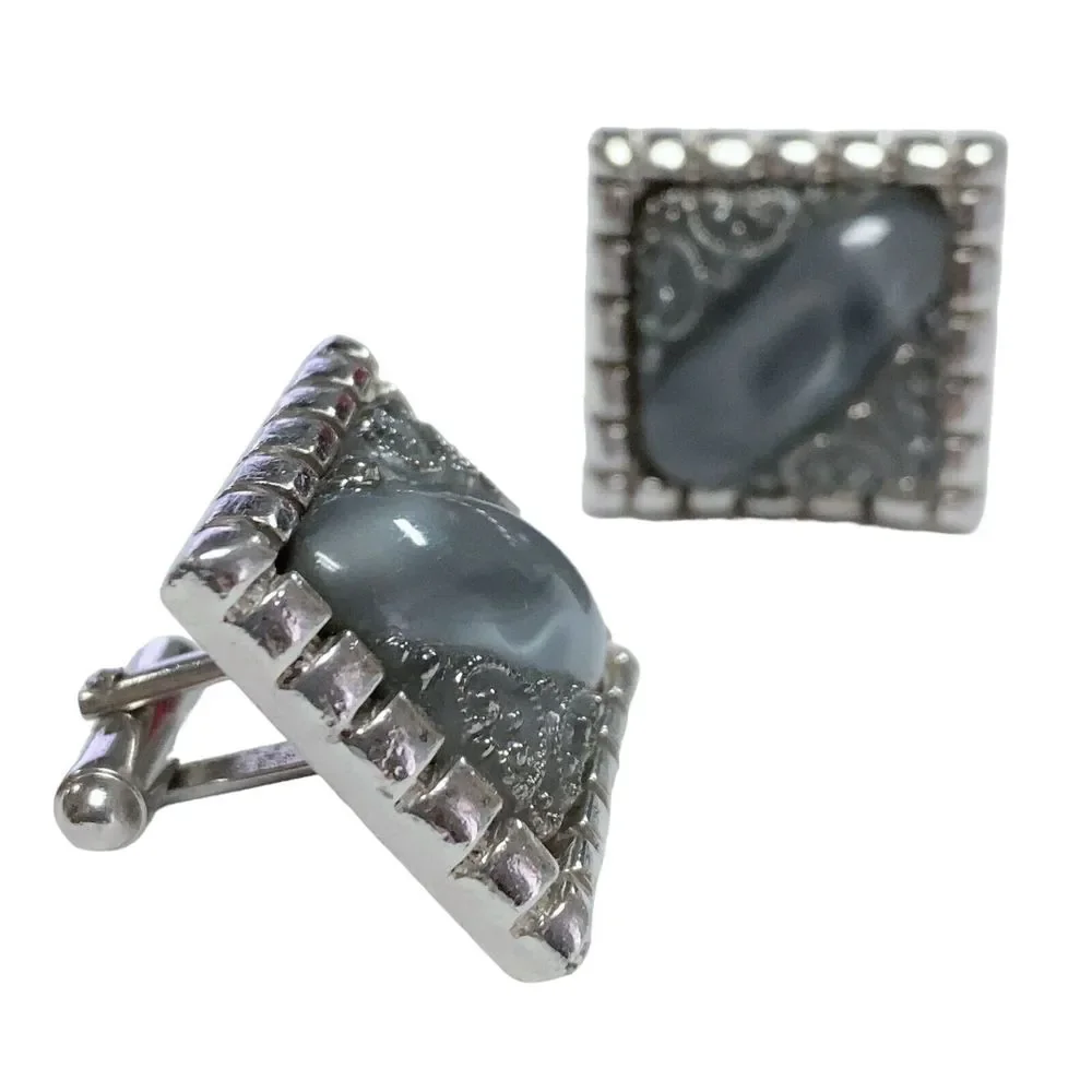 Vintage MCM Signed Anson MARBLED Lucite Filigree Cufflinks Cuff Link Estate Find